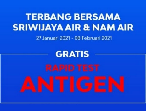 Rapid Test Antigen Gratis Hanya Di Sriwijaya Air