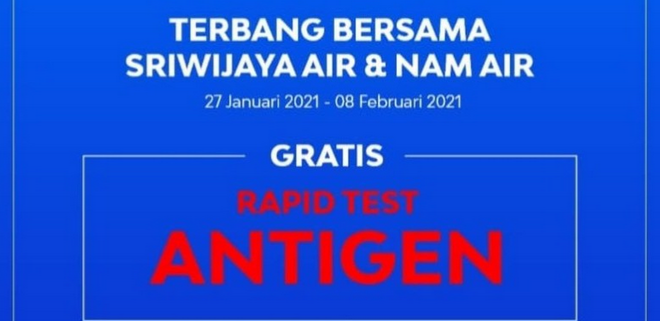 Rapid Test Antigen Gratis Hanya Di Sriwijaya Air
